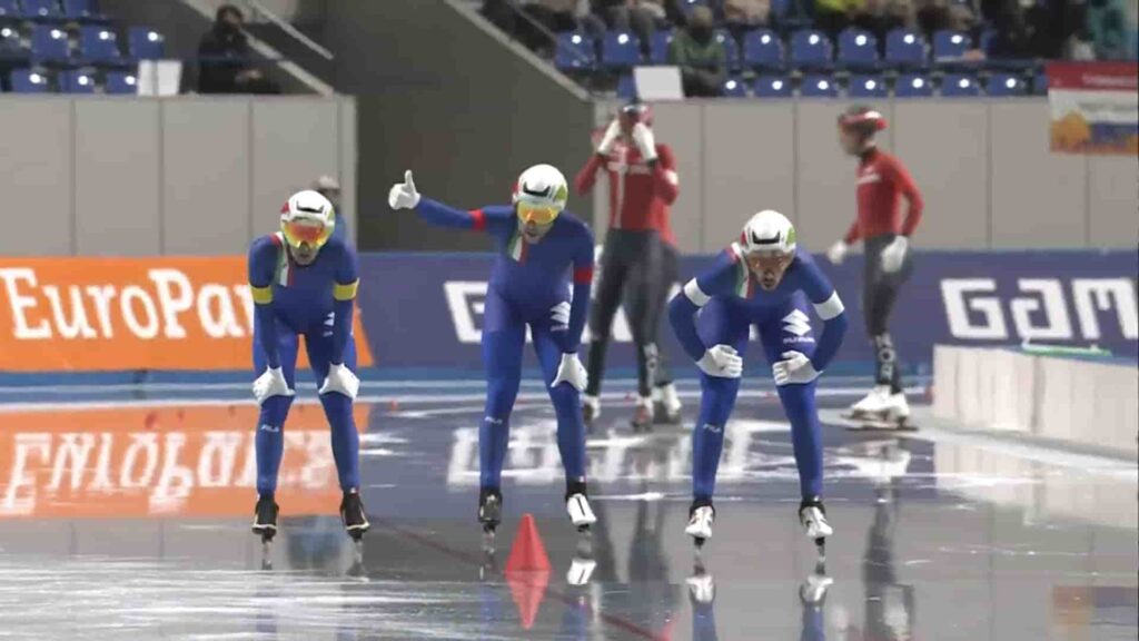 Italy men’s speed skating team won gold medal at 2026 Winter Olympics Milano-Cortina.