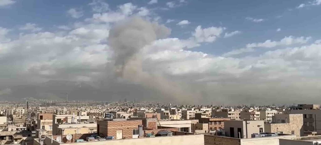 Smoke rising over Tehran after US and Israel launched strikes on Iran in 2026.
